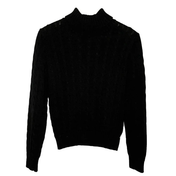 Y2K Tommy Hilfiger Black Chunky Ribbed Cable Knit Turtleneck Sweater  Womens M - Picture 1 of 5